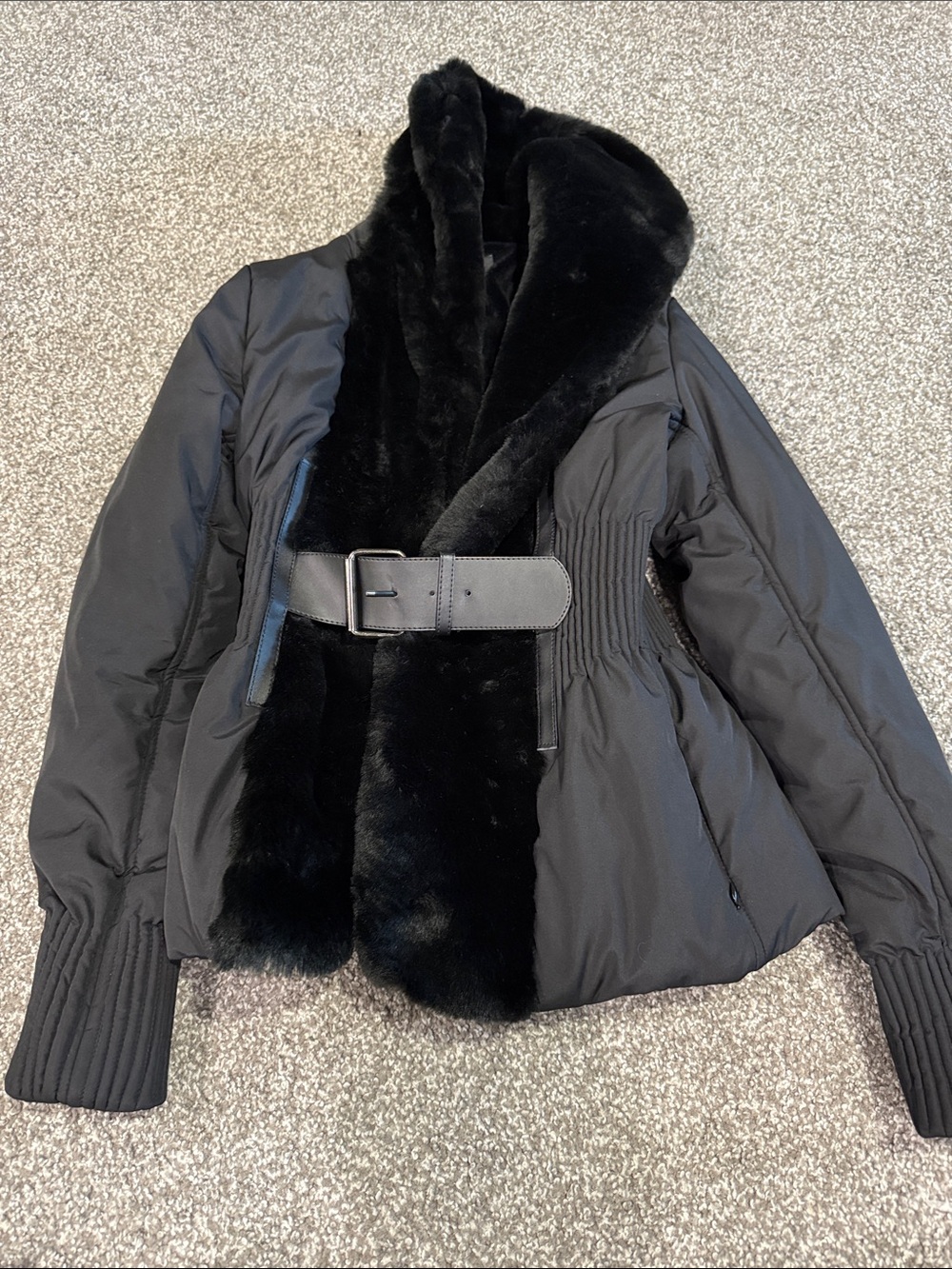 Bebe Black Fur Trim Jacket with Belt